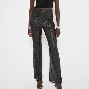 Zara CRYSTAL MESH Festive PANTS Size L NWT